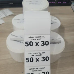 Giấy decal in nhiệt 50x30mm cuộn 900 tem