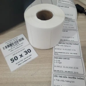 Giấy decal in nhiệt 50x30mm cuộn 900 tem